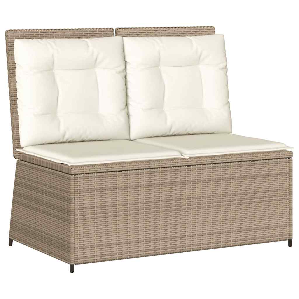 Tuinbankje verstelbaar met kussens poly rattan beige