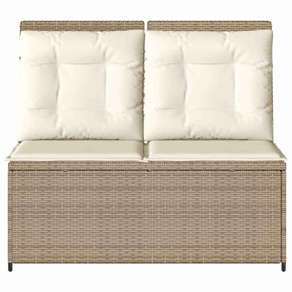 Tuinbankje verstelbaar met kussens poly rattan beige