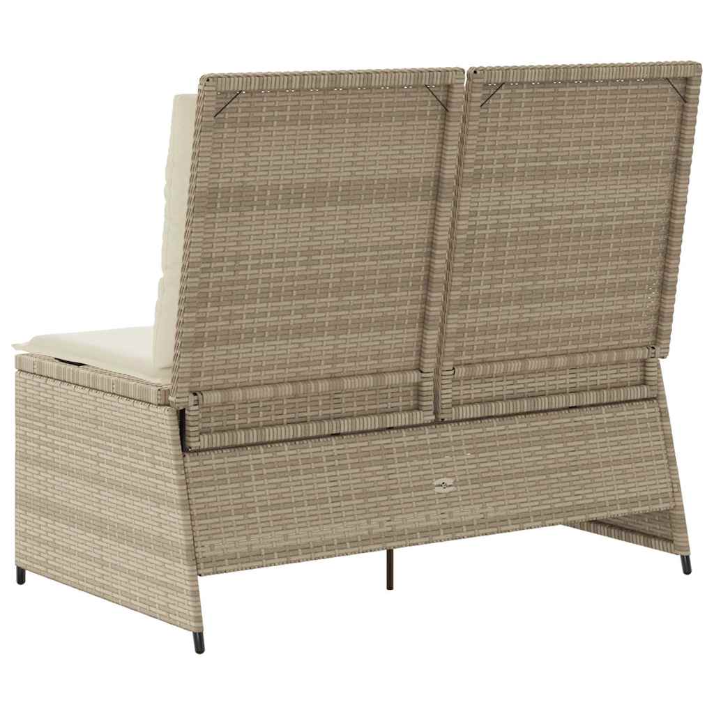 Tuinbankje verstelbaar met kussens poly rattan beige