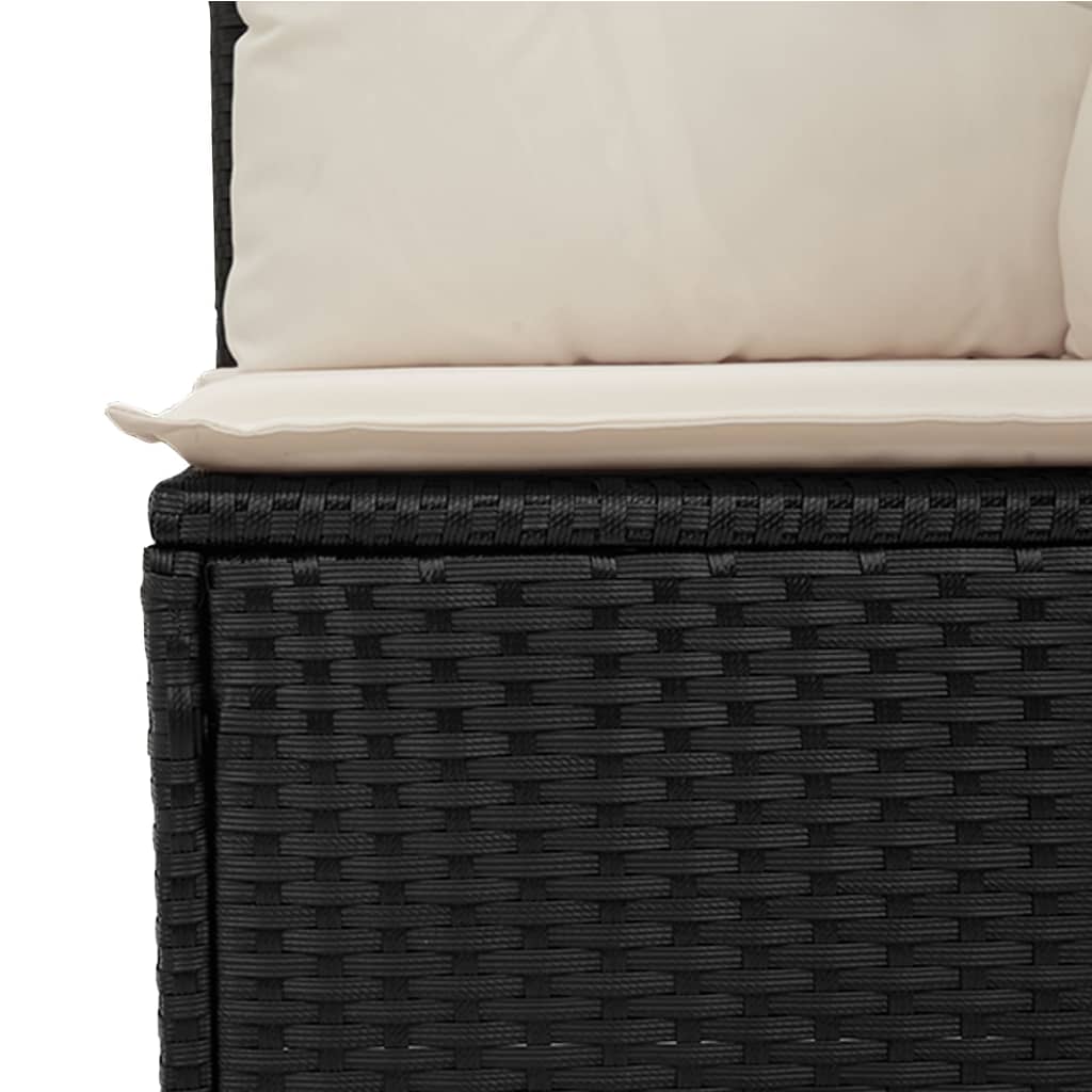 Tuinbank verstelbaar met kussens poly rattan zwart