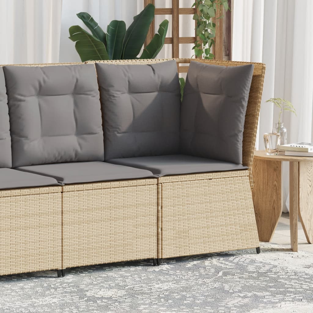Tuinhoekbank met kussens poly rattan beige