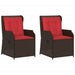 Ligstoelen voor in de tuin 2 st met kussens bruin poly rattan