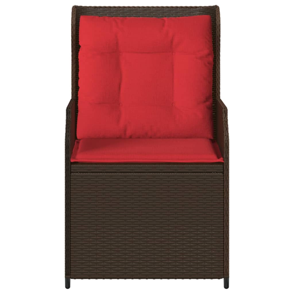 Ligstoelen voor in de tuin 2 st met kussens bruin poly rattan