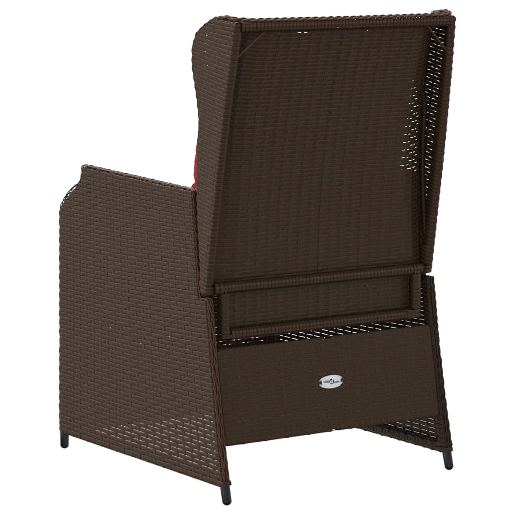 Ligstoelen voor in de tuin 2 st met kussens bruin poly rattan