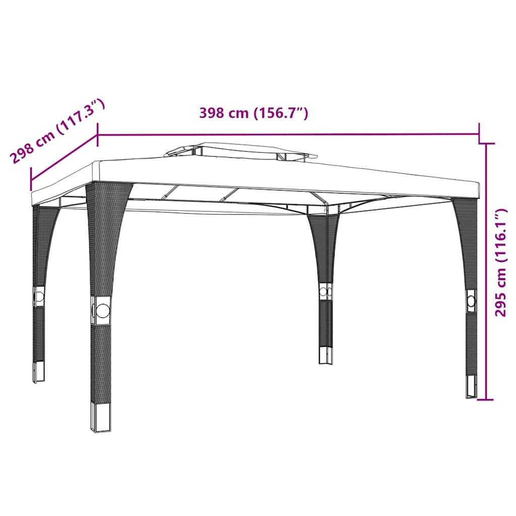 Prieel met dubbel dak 3,98x2,98 m staal crèmekleurig