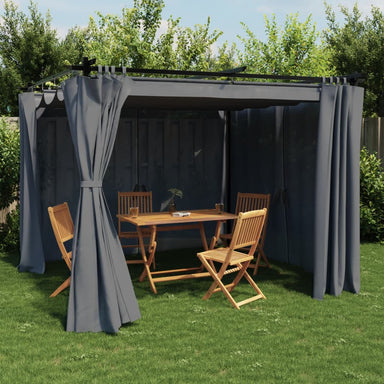 Prieel met gordijnen 3x3 m staal antracietkleurig