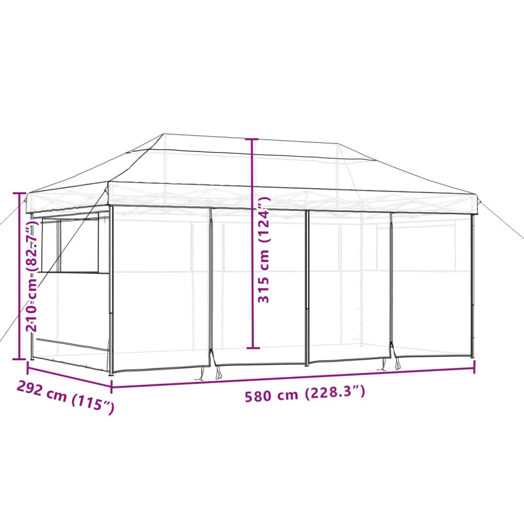 Partytent inklapbaar pop-up met 4 zijwanden bruin