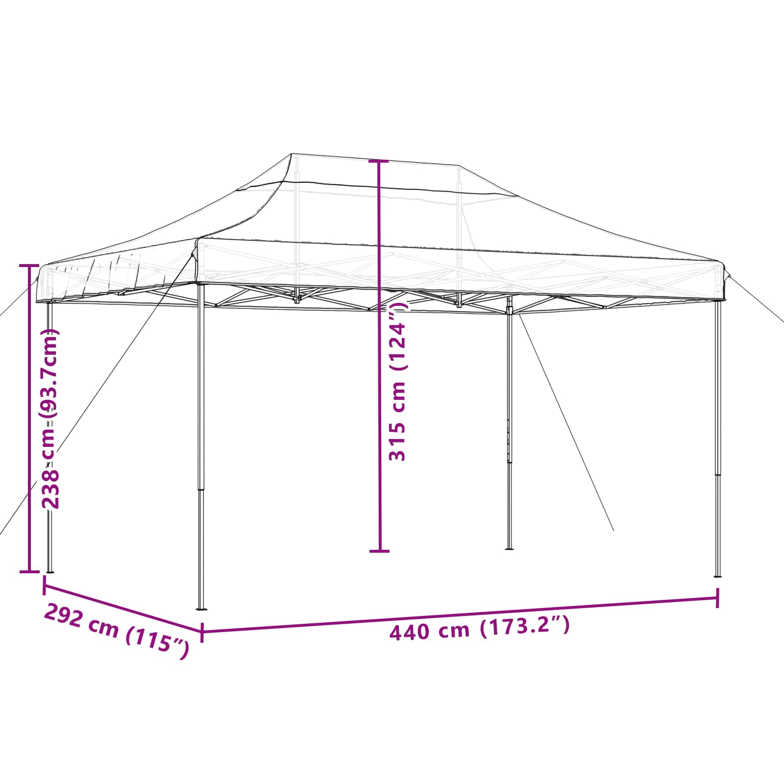 Partytent inklapbaar pop-up 440x292x315 cm groen