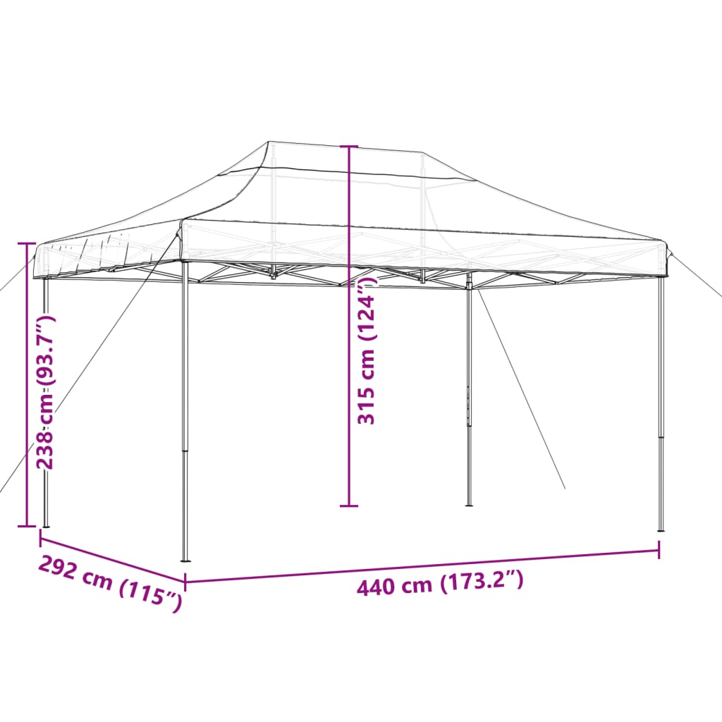 Partytent inklapbaar pop-up 440x292x315 cm bruin