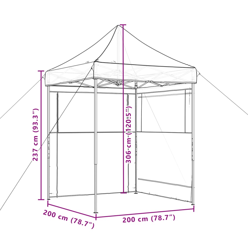 Partytent inklapbaar pop-up met 2 zijwanden beige