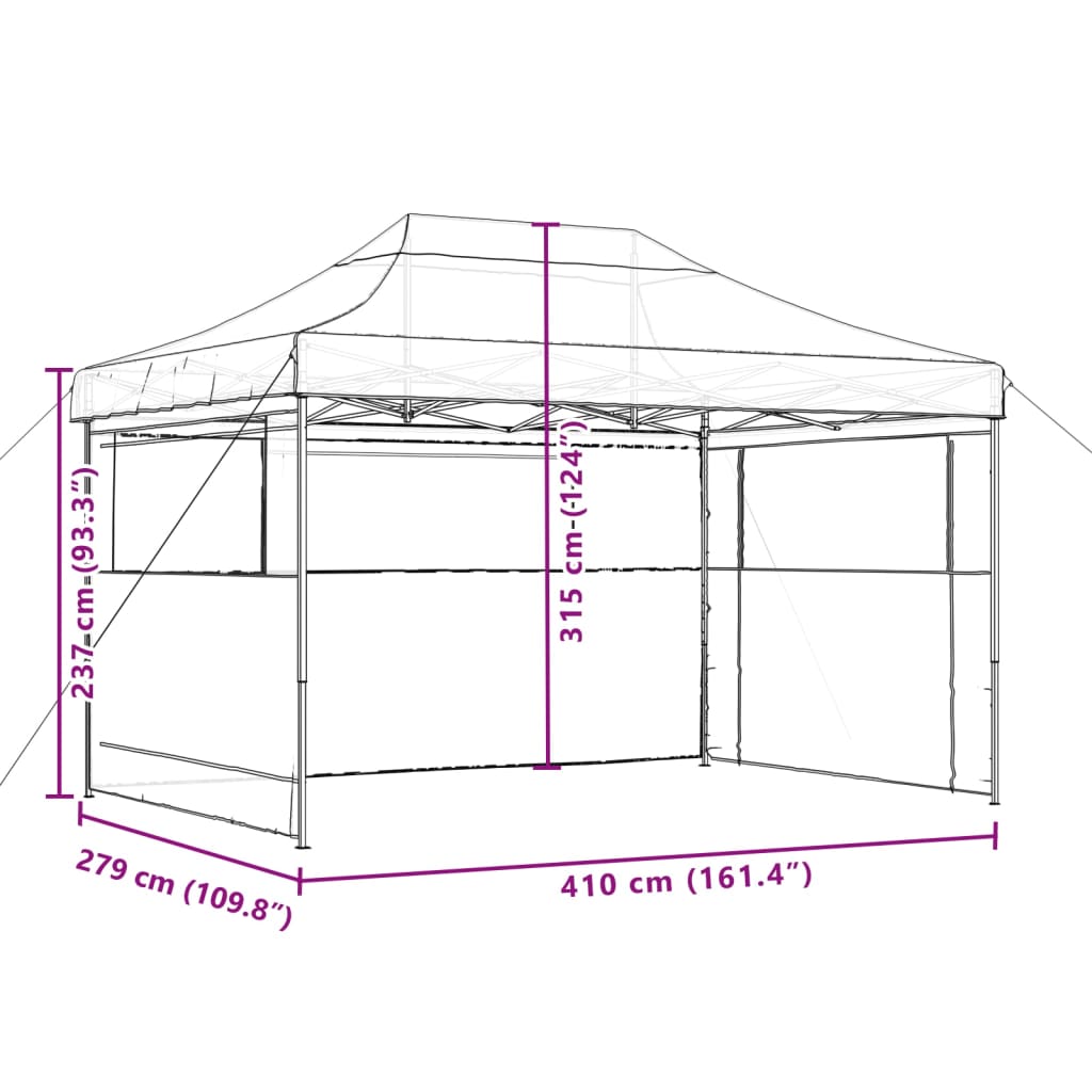Partytent inklapbaar pop-up met 3 zijwanden bruin
