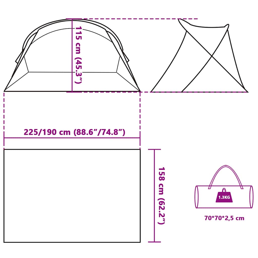 Strandtent 2-persoons pop-up waterdicht grijs