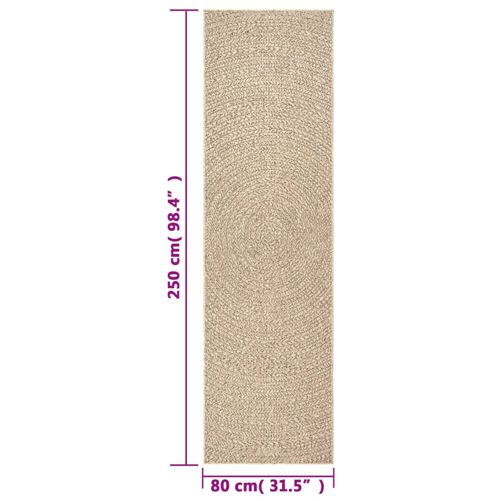 Vloerkleed ZIZUR binnen en buiten 80x250 cm jute look
