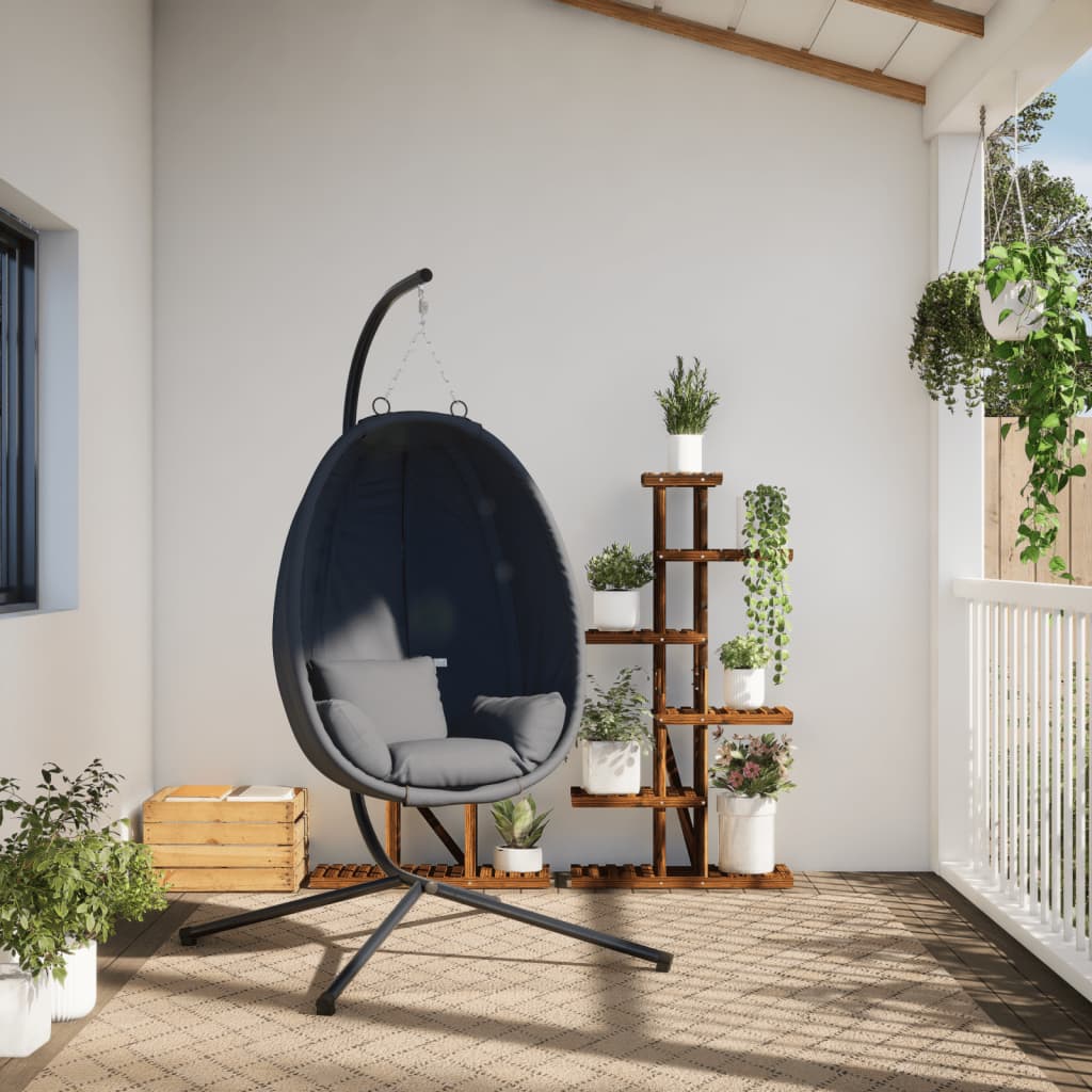Hangende Egg Chair met standaard antraciet stof en staal