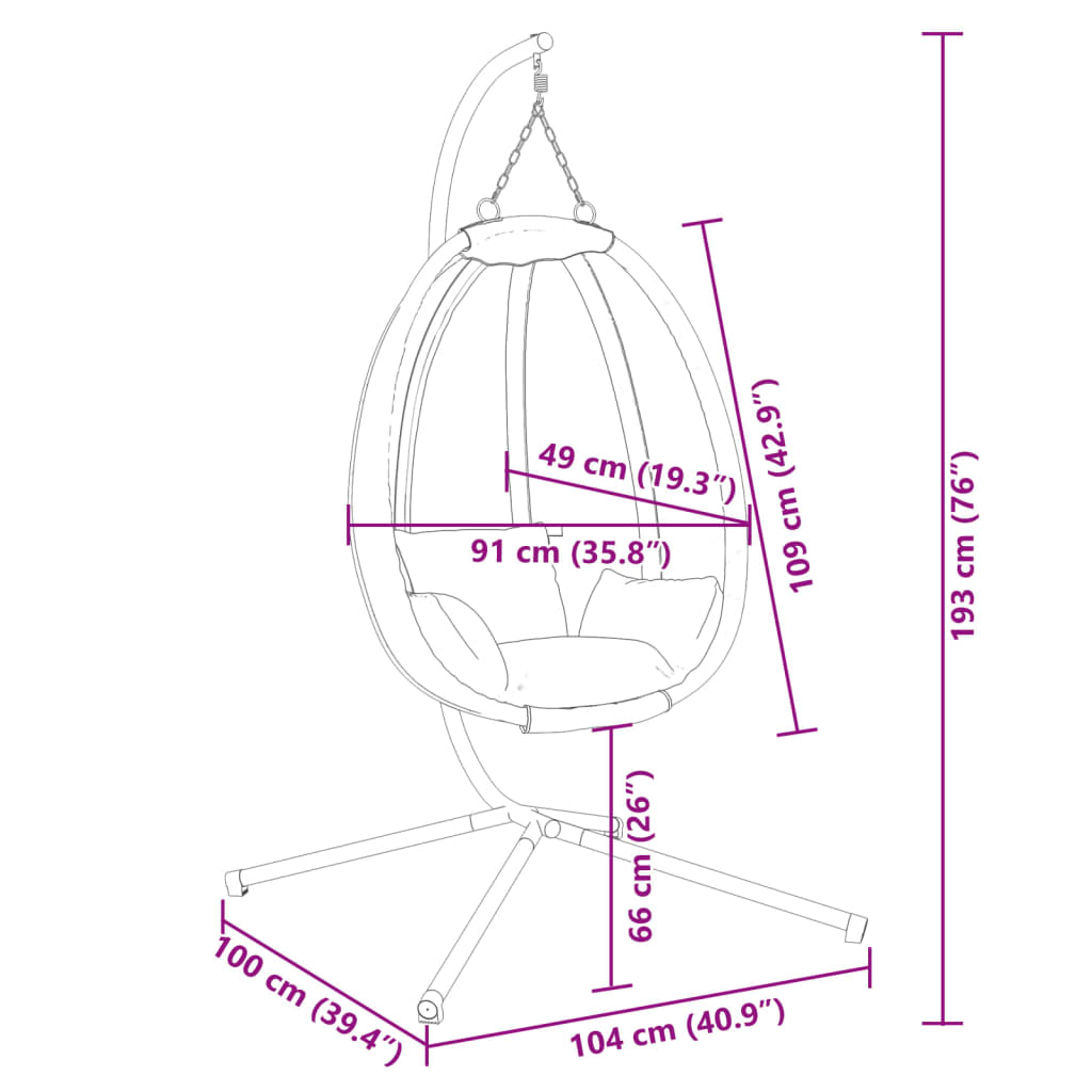 Hangende Egg Chair met standaard antraciet stof en staal