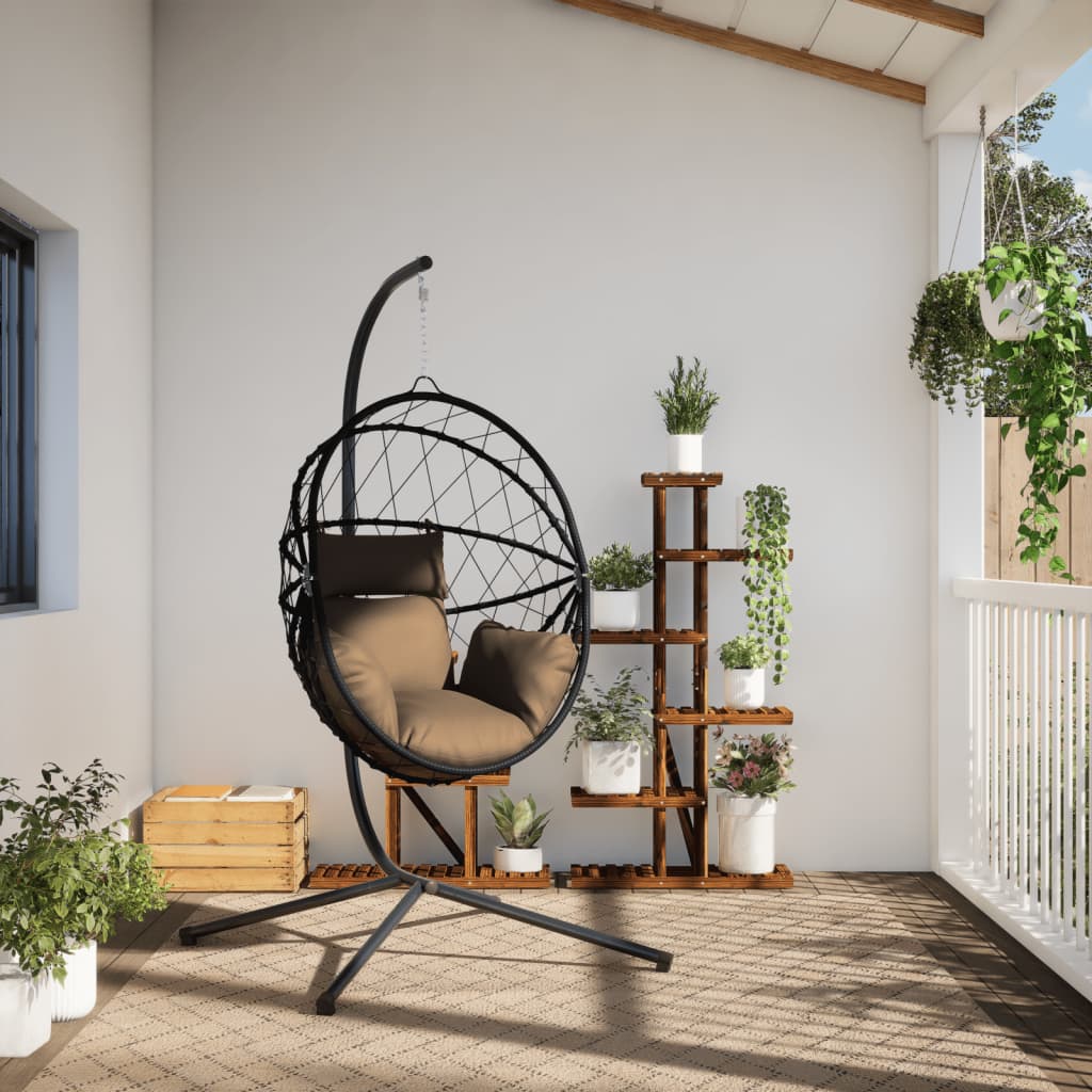 Hangstoel met standaard rattan en staal taupe
