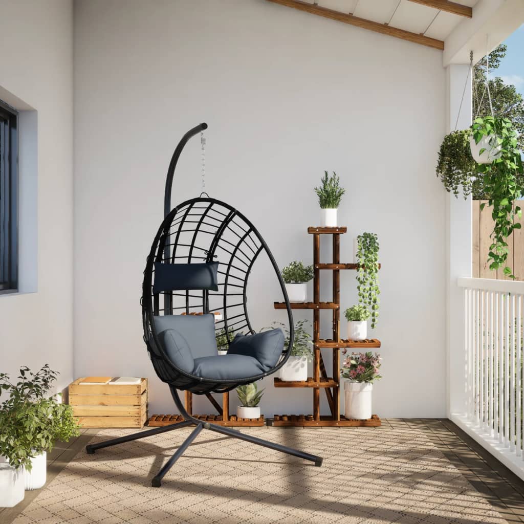Hangstoel met standaard rattan en staal antracietkleurig