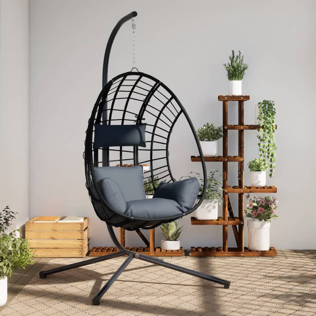 Hangstoel met standaard rattan en staal antracietkleurig
