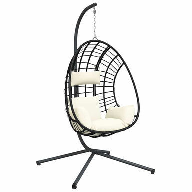 Hangstoel met standaard rattan en staal beige
