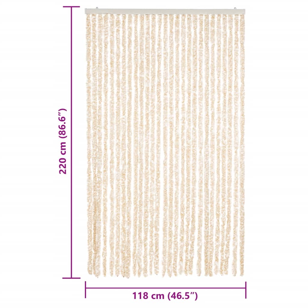 Vliegengordijn 118x220 cm chenille beige en wit