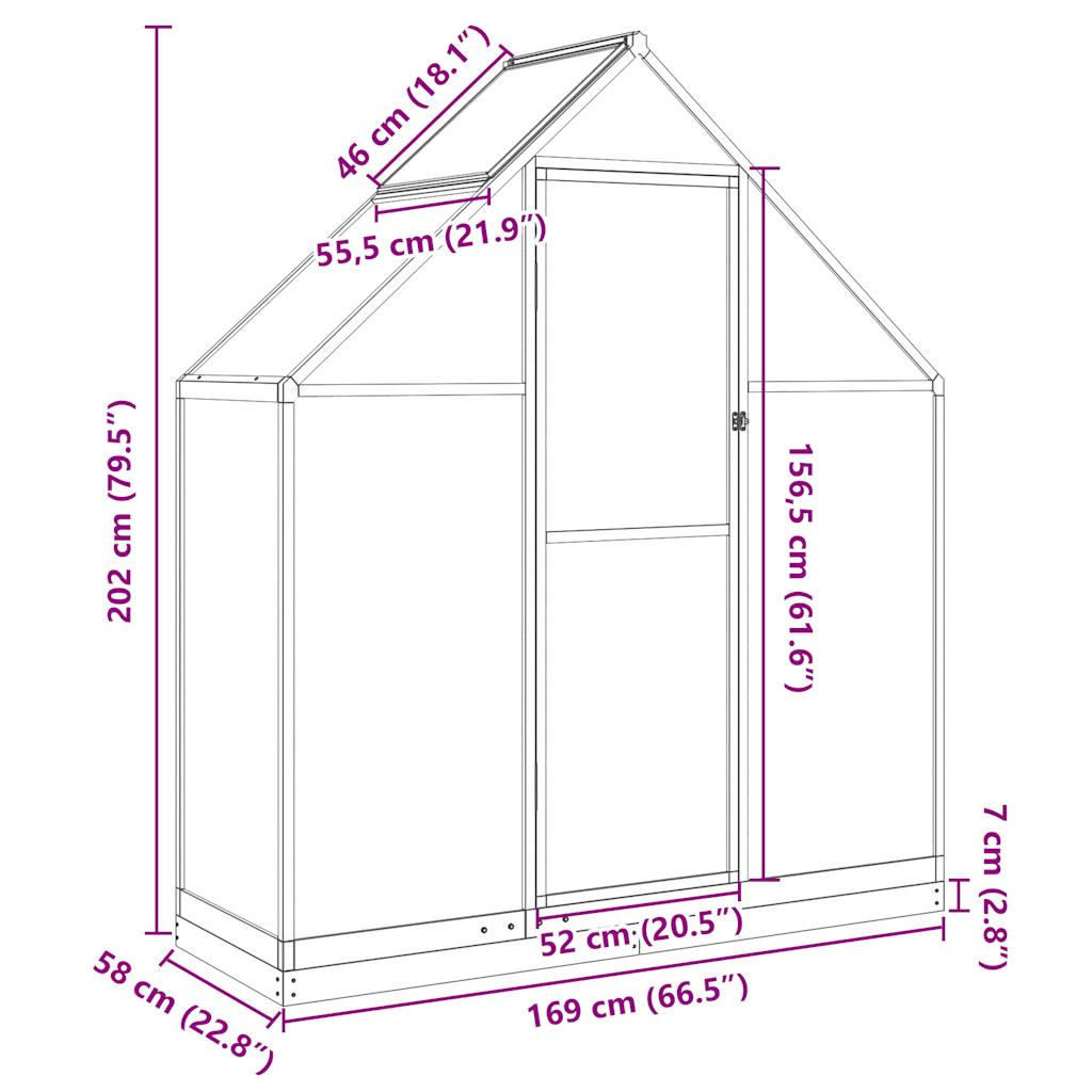 Tuinkas met basisframe 169x58x202 cm aluminium zilverkleurig