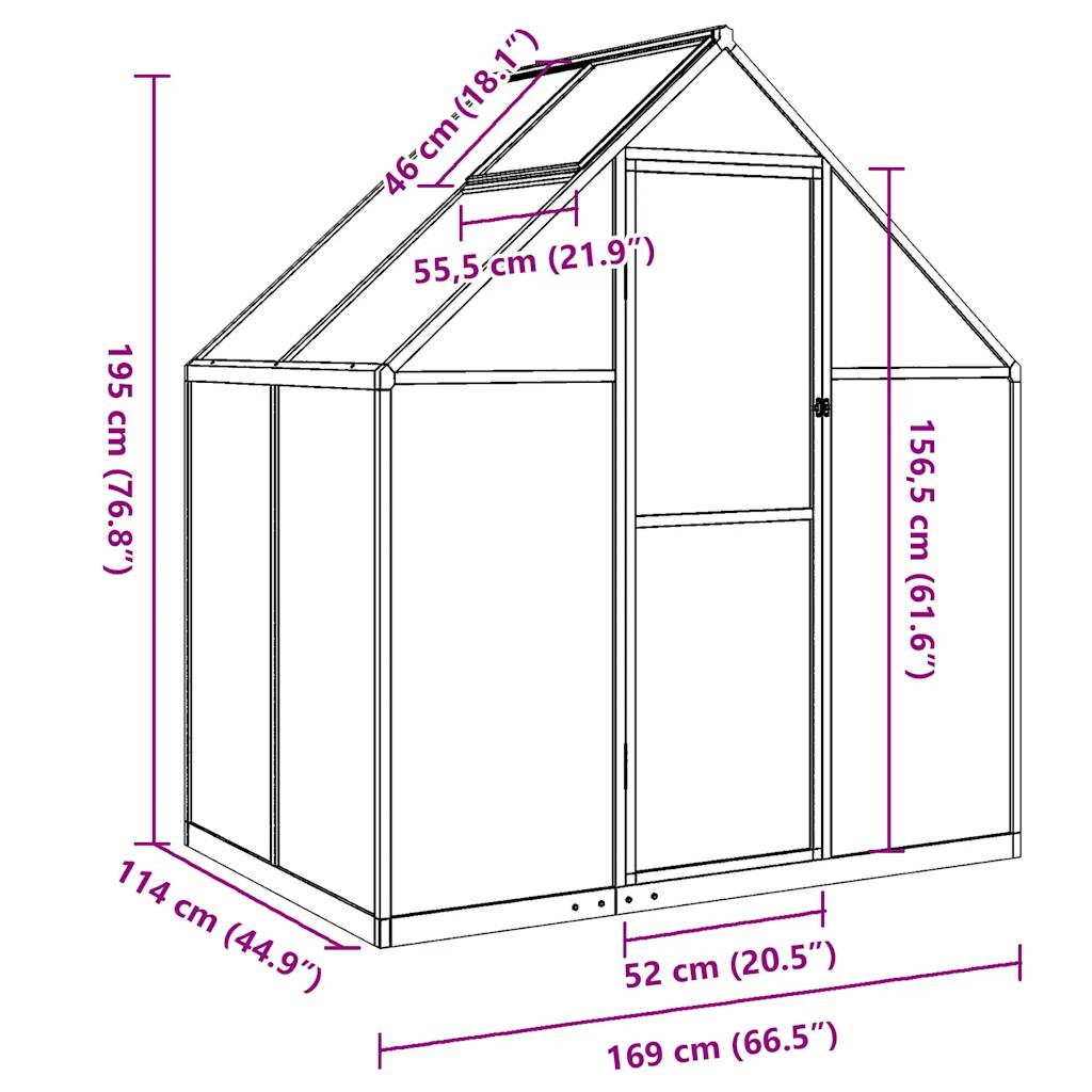 Tuinkas met basisframe 169x114x195 cm aluminium zilverkleurig