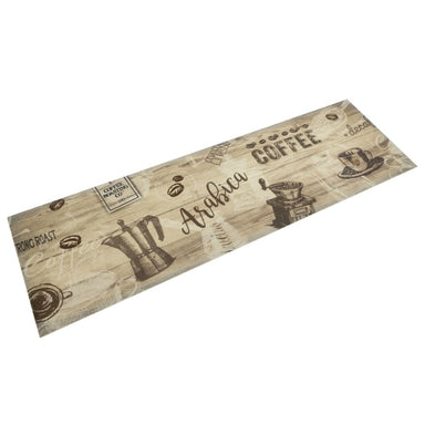 Keukenmat wasbaar koffieprint 45x150 cm fluweel bruin