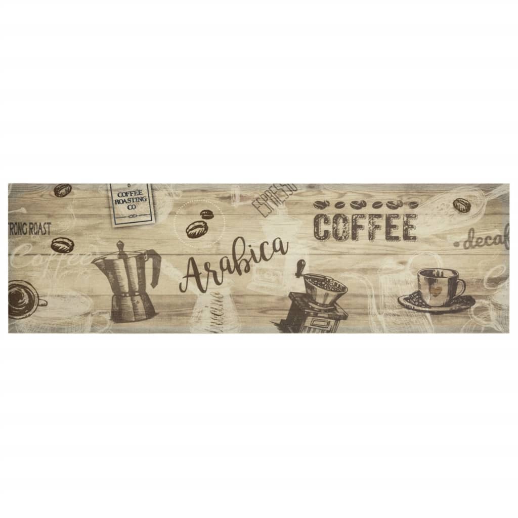 Keukenmat wasbaar koffieprint 45x150 cm fluweel bruin