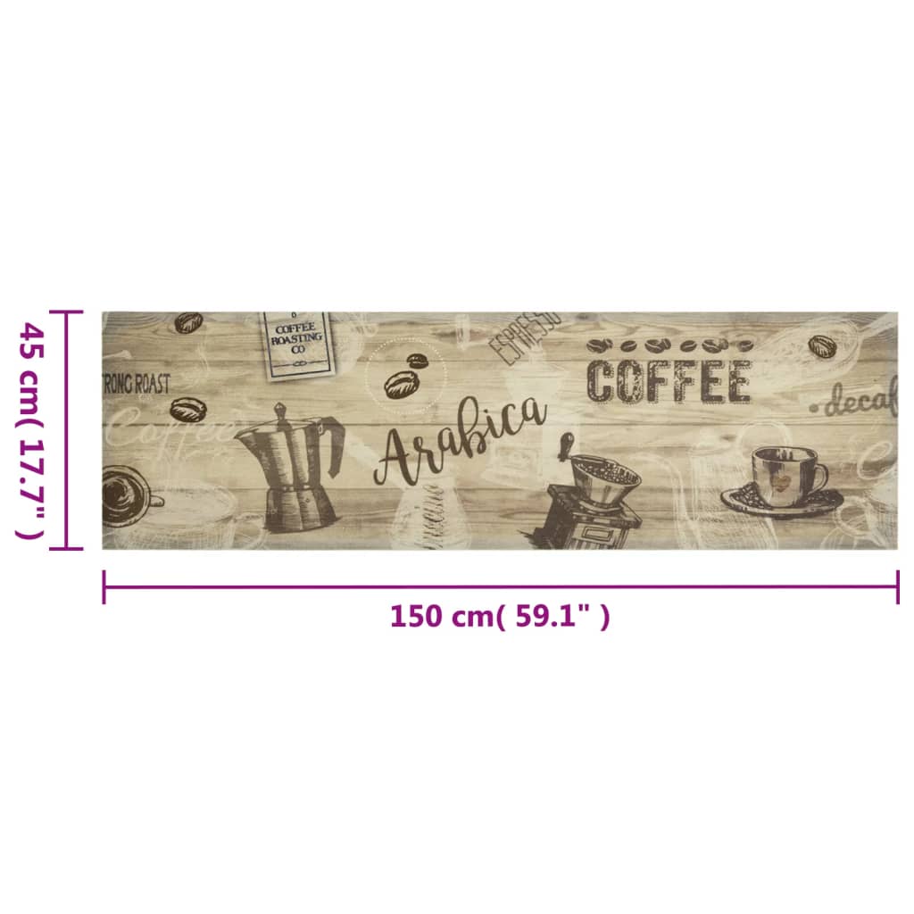 Keukenmat wasbaar koffieprint 45x150 cm fluweel bruin