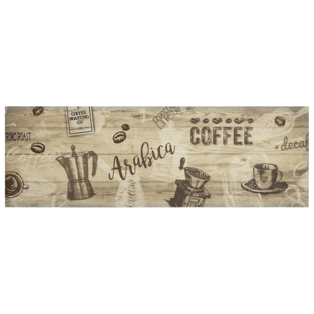 Keukenmat wasbaar koffieprint 60x180 cm fluweel bruin