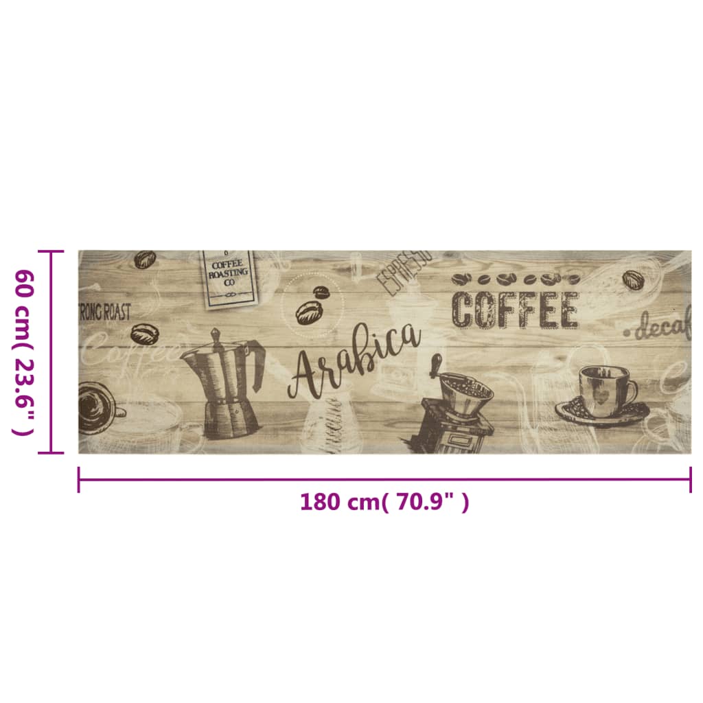 Keukenmat wasbaar koffieprint 60x180 cm fluweel bruin