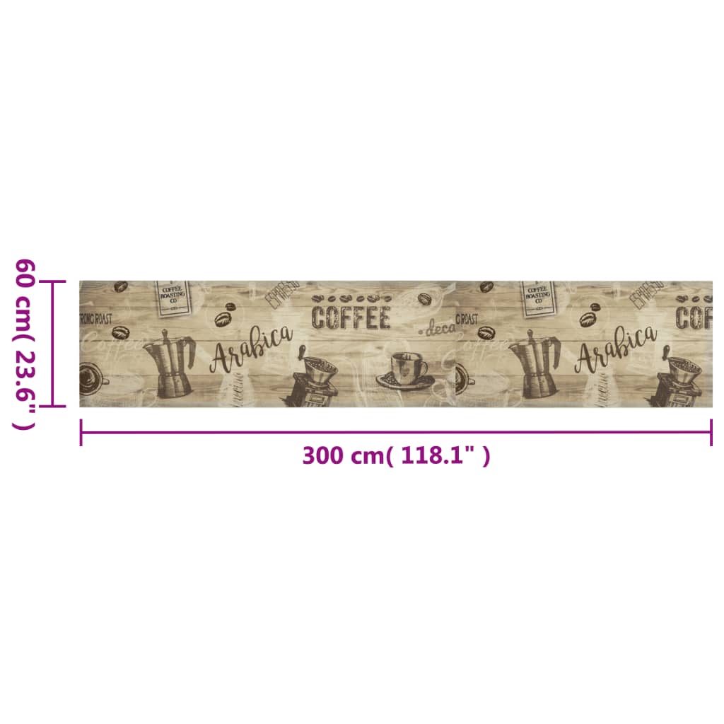 Keukenmat wasbaar koffieprint 60x300 cm fluweel bruin