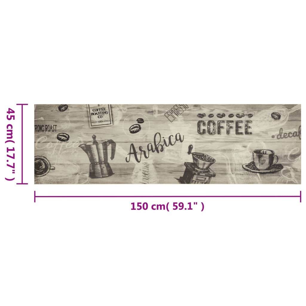 Keukenmat wasbaar koffieprint 45x150 cm fluweel grijs