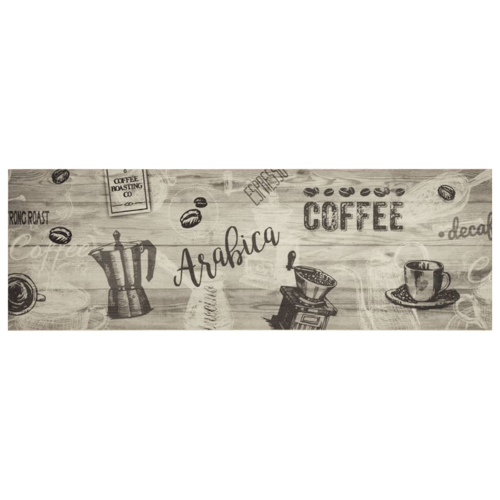Keukenmat wasbaar koffieprint 60x180 cm fluweel grijs