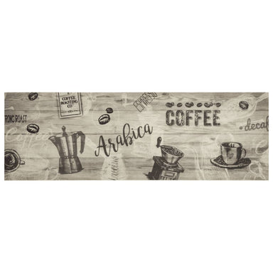Keukenmat wasbaar koffieprint 60x180 cm fluweel grijs