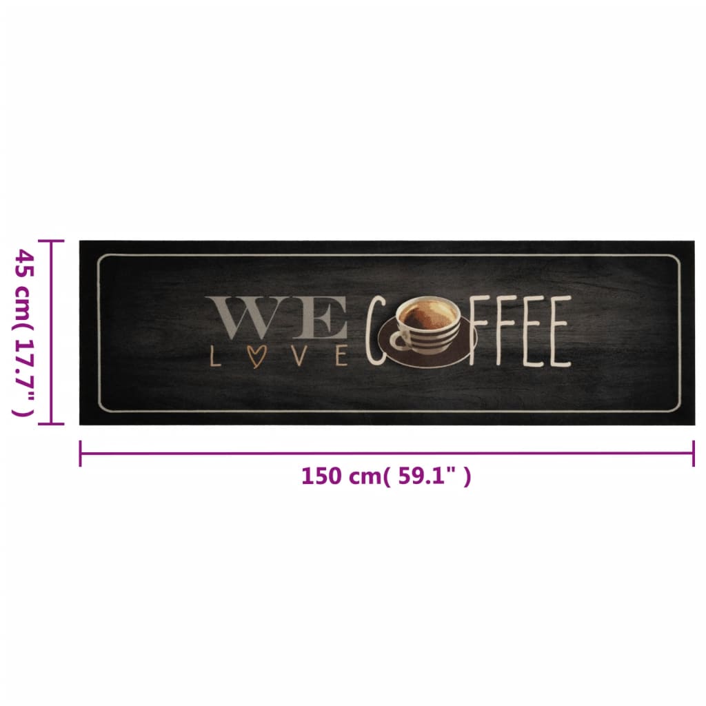 Keukenmat wasbaar koffietekst 45x150 cm fluweel