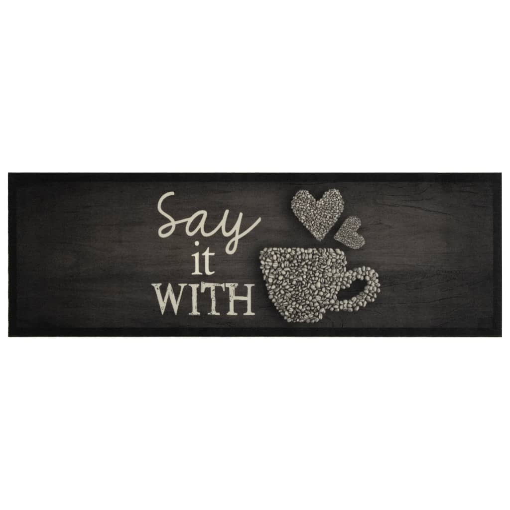 Keukenmat wasbaar kopjeprint 60x180 cm fluweel zwart