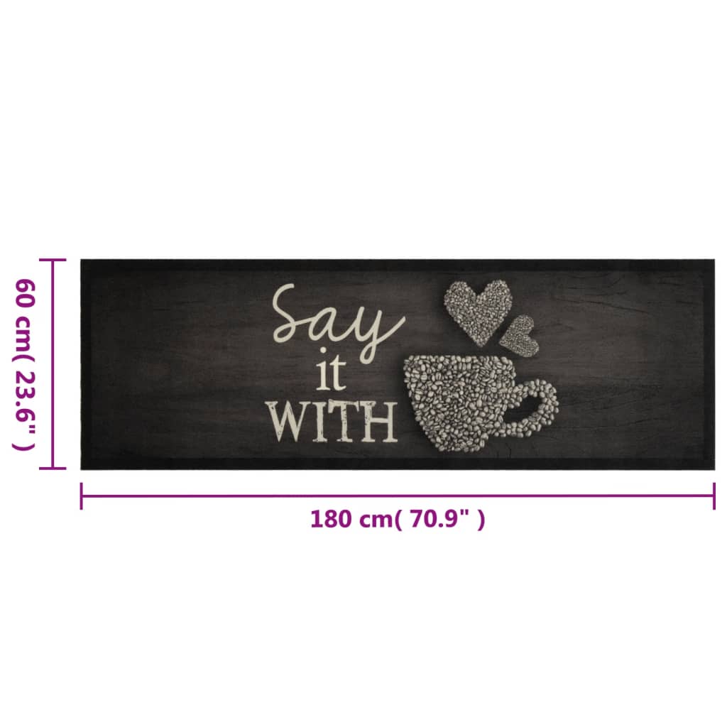 Keukenmat wasbaar kopjeprint 60x180 cm fluweel zwart