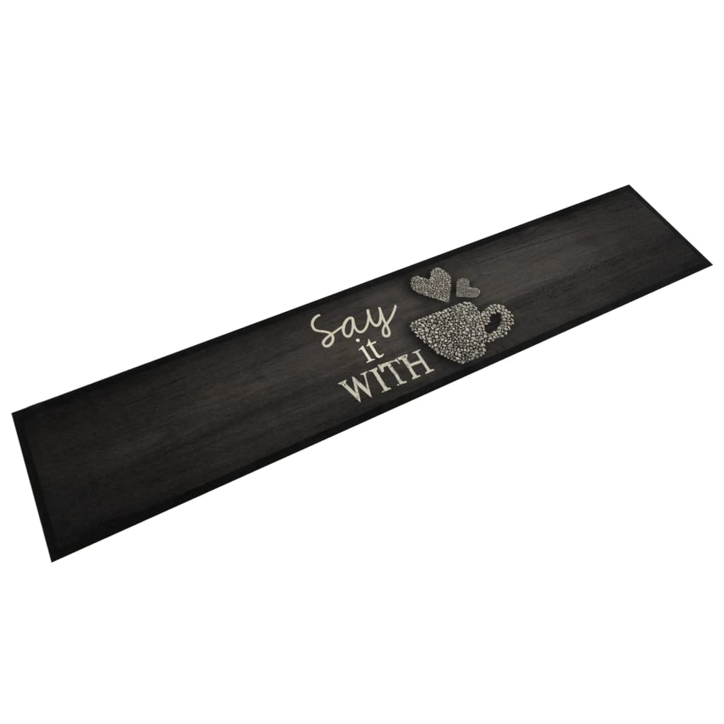 Keukenmat wasbaar kopjeprint 60x300 cm fluweel zwart