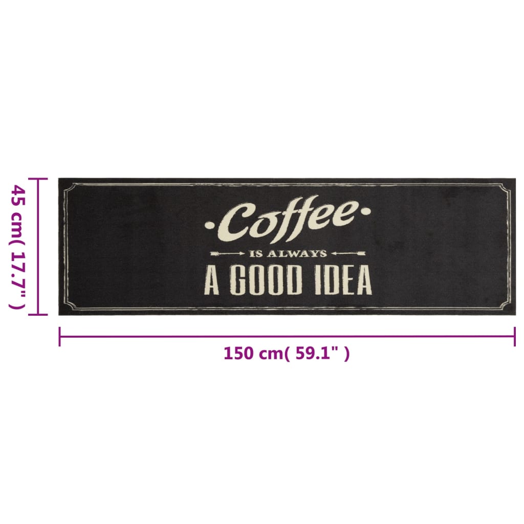 Keukenmat wasbaar koffietekst 45x150 cm fluweel