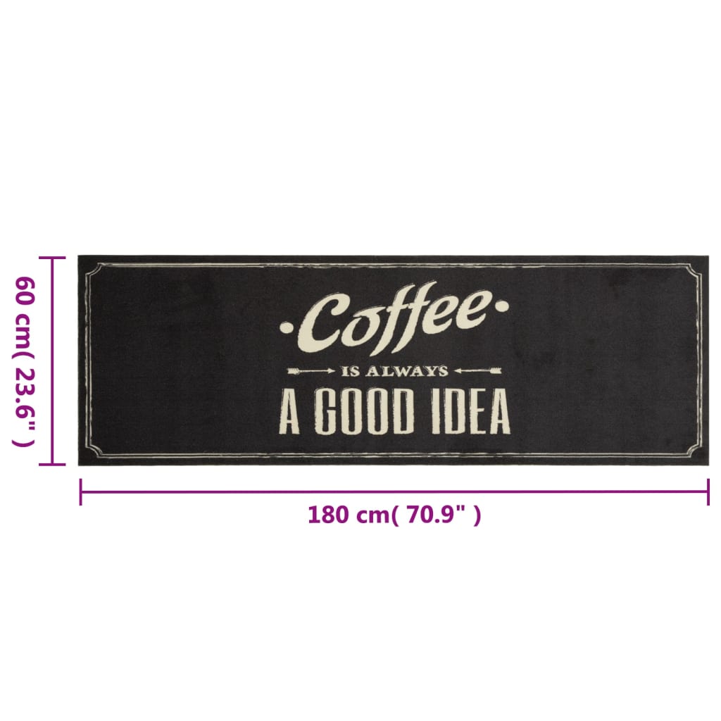 Keukenmat wasbaar koffietekst 60x180 cm fluweel