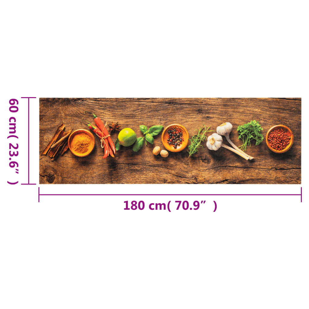 Keukenmat wasbaar kruidenprint 60x180 cm fluweel