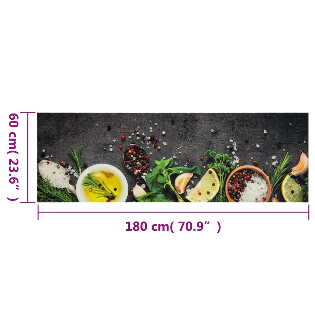 Keukenmat wasbaar kruidenprint 60x180 cm fluweel
