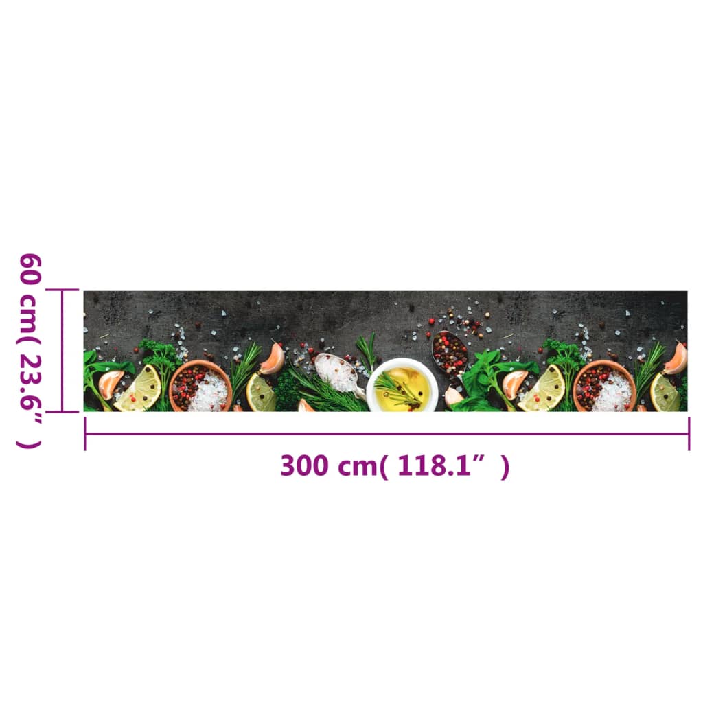 Keukenmat wasbaar kruidenprint 60x300 cm fluweel