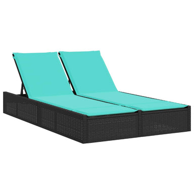 Dubbele ligstoel met kussens zwart poly rattan
