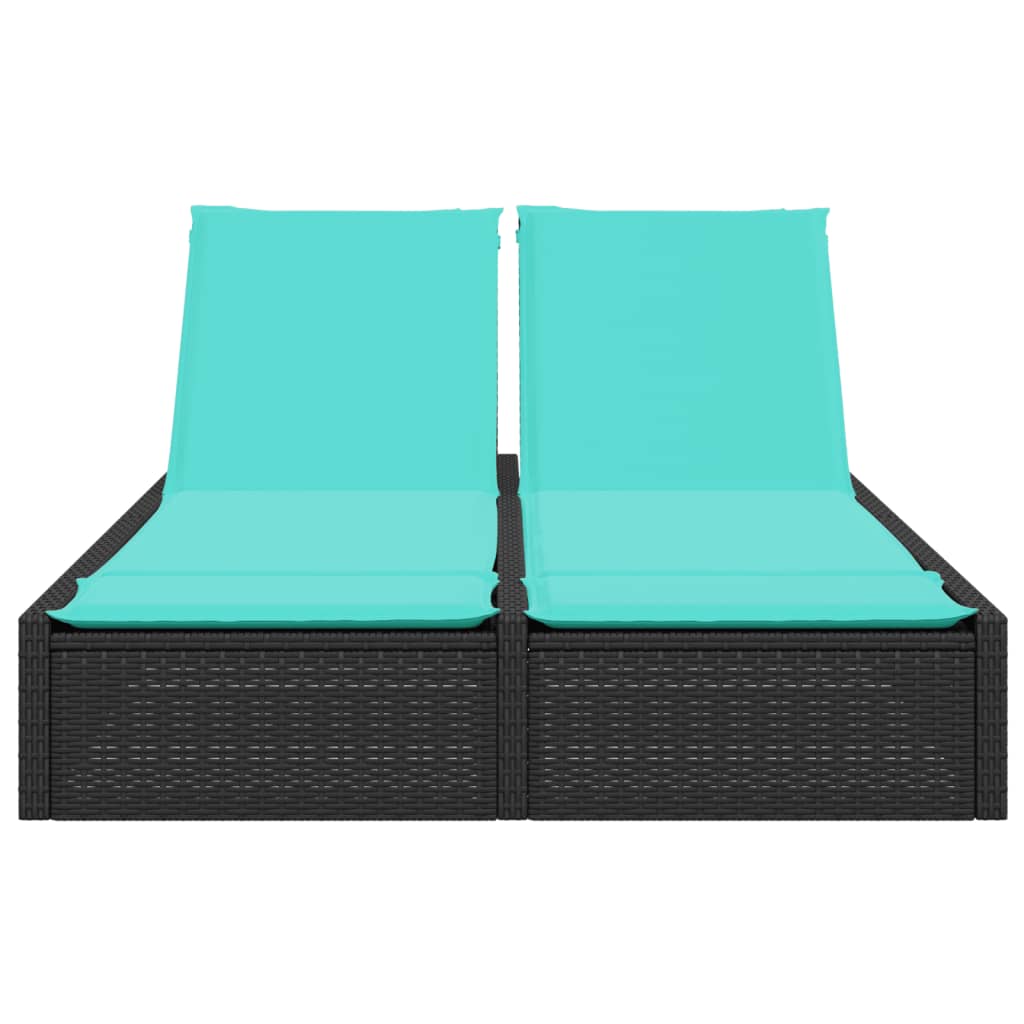 Dubbele ligstoel met kussens zwart poly rattan