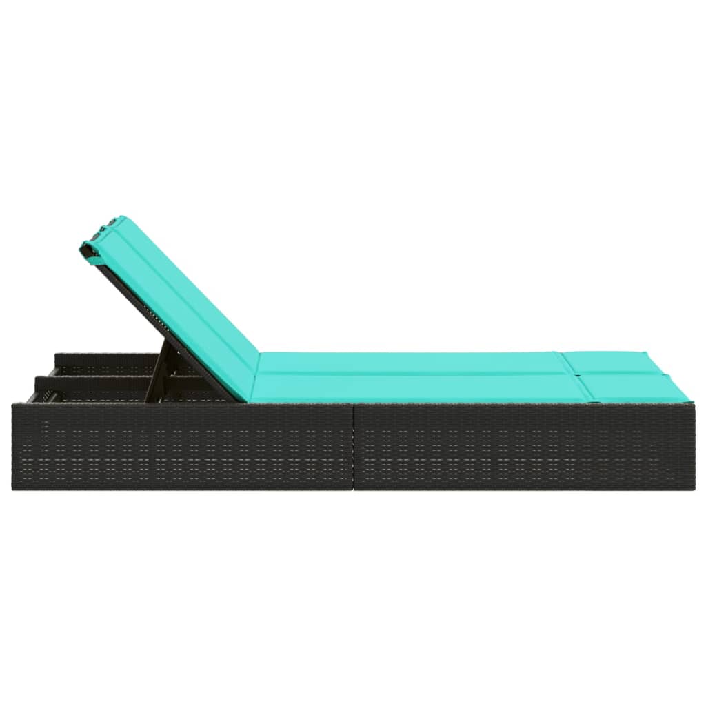 Dubbele ligstoel met kussens zwart poly rattan
