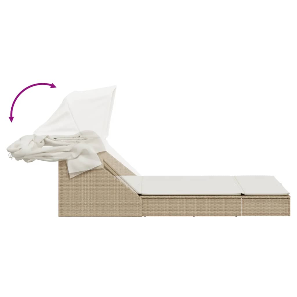 Ligbed 2-persoons met luifel en kussens poly rattan beige