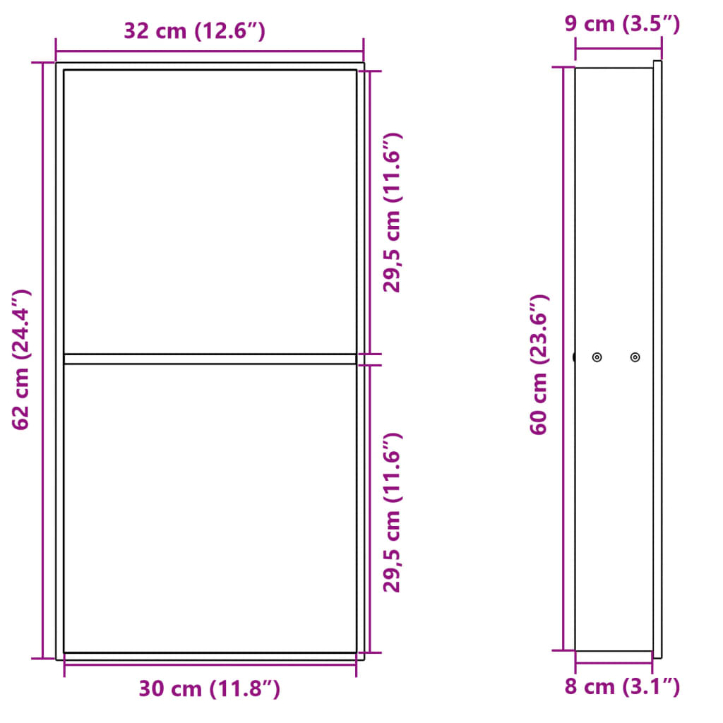 Douchenis 32x62x9 cm roestvrijstaal matzwart