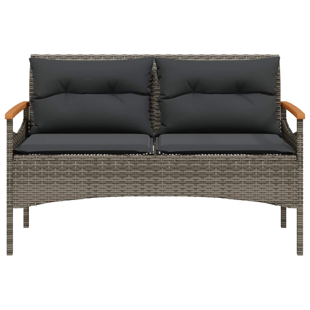 Tuinbank met kussens 116x62,5x74 cm poly rattan grijs